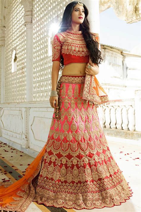 Buy Pink And Red Color Silk Wedding Lehenga Choli In Uk Usa And Canada