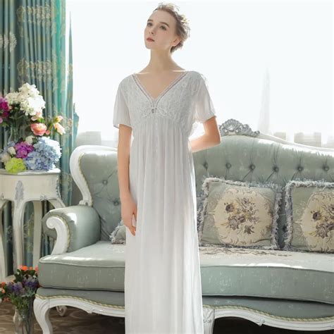 2019 new women nightgown long cotton backless nightdress embroidered short sleeve summer spring