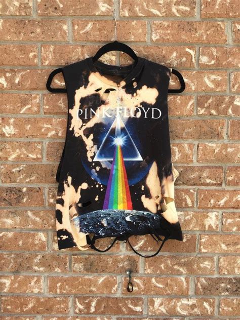 Pink Floyd Bleach Tie Dyed Cropped Rock N Roll Shirt Distressed Grunge