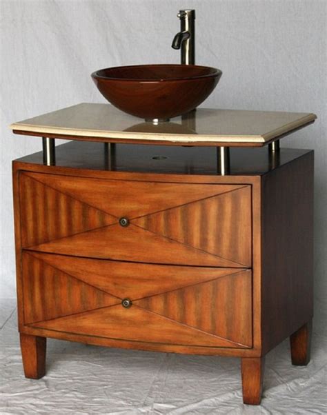 Depending on how tall the user is, this height puts the surface of the countertop at waist high. 32 inch Bathroom Vanity Vessel Sink Top Style Medium Brown ...