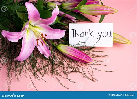 Thank You Note With Lily Flowers Bouquet Stock Image Image Of Lily
