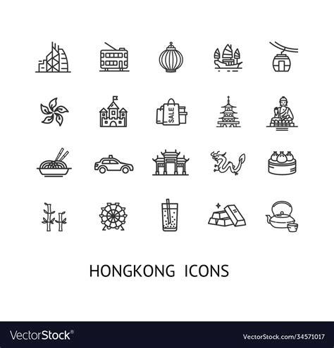 Hong Kong Sign Thin Line Icon Set Royalty Free Vector Image
