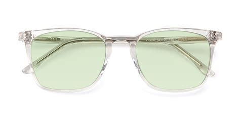 Clear Keyhole Bridge Acetate Square Tinted Sunglasses With Light Green Sunwear Lenses Vigor