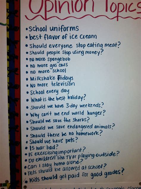 Possible topics for opinion writing … | Opinion writing ...