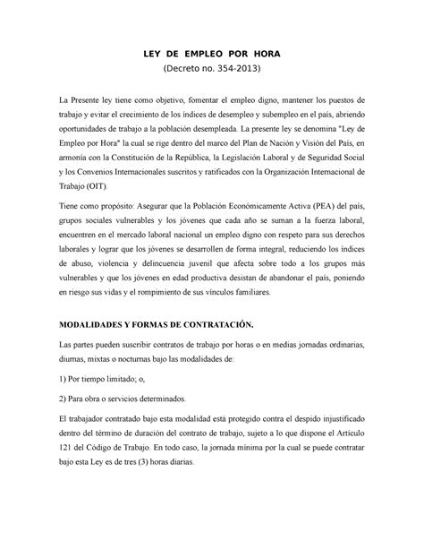 Ley De Empleo Por Hora Ley De Empleo Por Hora Decreto No 354 2013