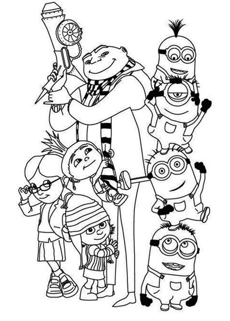 Minions agnes gru and unicorn coloring page. Gru, Girls And The Minions Coloring Page : Kids Play Color