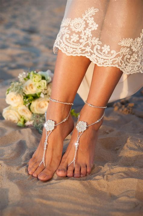 bridal foot jewelry crystal barefoot sandals swarovski etsy