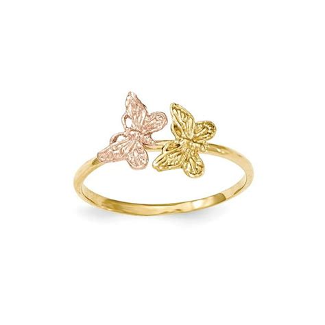 Aa Jewels Solid 14k Gold Two Tone Polished Butterfly Ring Size 4