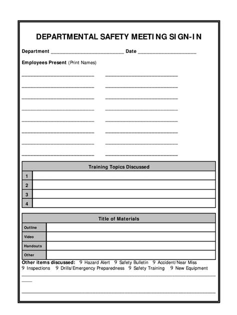 Fillable Online Departmental Safety Meeting Sign In Fax Email Print
