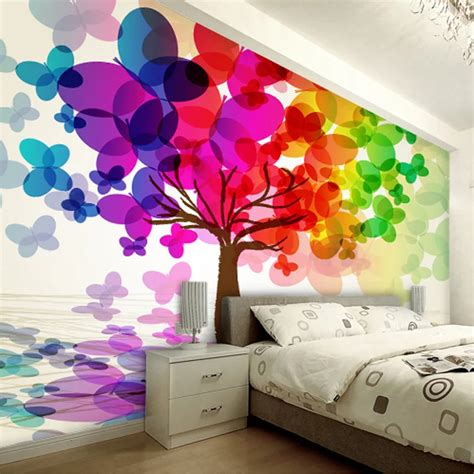 Custom Wallpaper Cartoon Colorful Tree For Kids Wall Mural Embossed