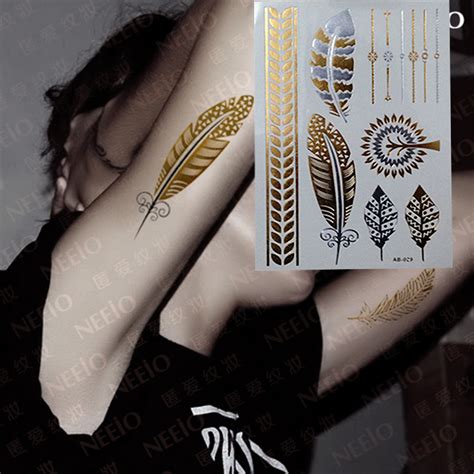 1pc flash metallic waterproof tattoo gold silver women henna flower leaf branch bracelet