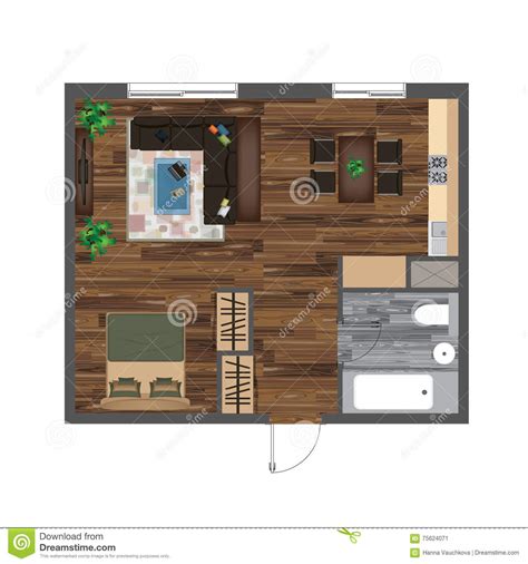 Architectural Color Floor Plan Studio Apartment Vector