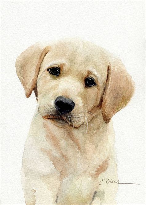 Yellow Labrador Retriever Puppy Original Watercolor Painting