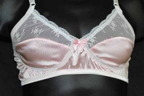 adult sissy handmade pink satin lycra with sheer lace front etsy
