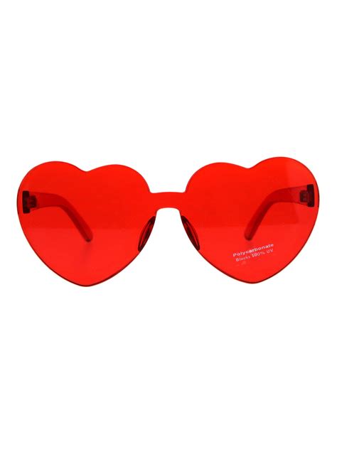 Sa106 Womens Heart Shape Rimless Shield Hippie Groove Valentine Sunglasses Red