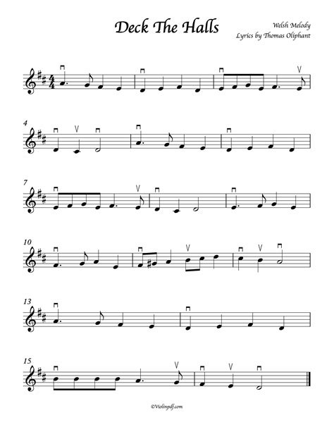 Deck The Halls Violin Sheet Music With Bowings An Old Welsh Melody