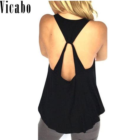 Vicabo Sexy Open Back Tank Tops Women Cross Backless Summer Vest Loose