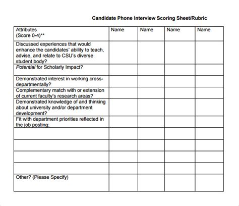 sample interview score sheet   documents