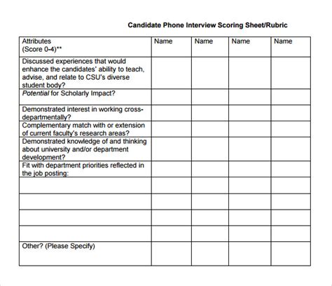 Free 9 Interview Score Sheet Samples In Pdf Ms Word Excel Apple