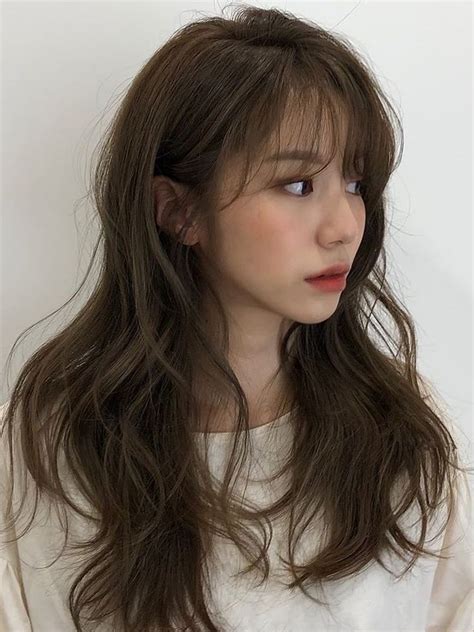 Korean Wispy Curtain Bangs With Long Waves Haircuts For Long Hair With