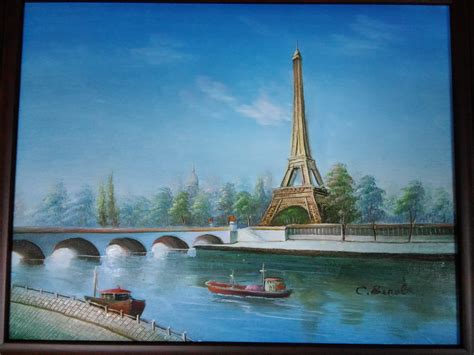Framed Vintage C Benolt Oil Painting The Eiffel Tower 12”x16” Oil