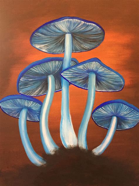 Blue Mushrooms Acrylic Painting Art Painting Psychedelic Art