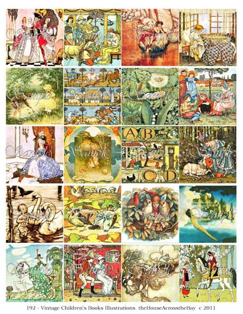 Vintage Childrens Book Illustrations 2 Inch Squares Digital Collage