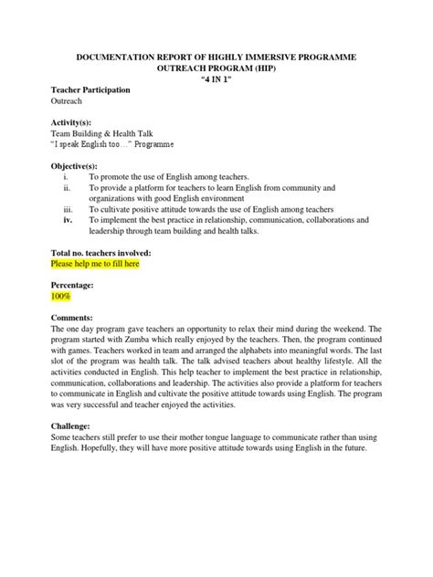 Seperti yang telah diceritakan berkenaan dengan hip atau higly immersive programme, antara perkara asas untuk melaksanakan dasar tersebut di sekolah adalah dengan mewujudkan carta organisasi atau. Documentation Report of Highly Immersive Programme ...