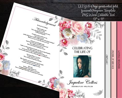17 X 11 Funeral Program Template Graduated Fold Etsy Funeral