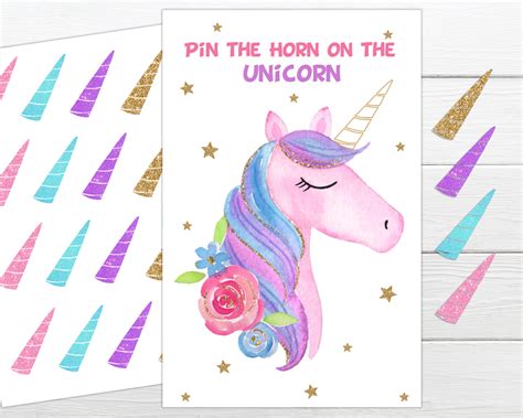 Pin The Horn On The Unicorn Printable Game Instant Download Etsy Uk