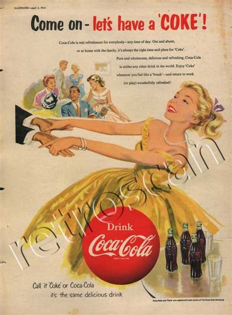 1954 coca cola dancing girl coca cola poster coca cola ad pepsi retro advertising vintage