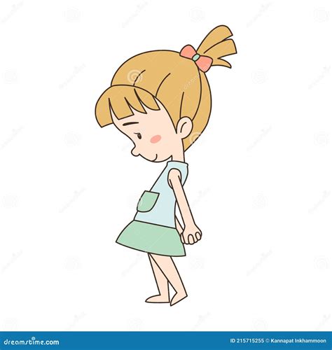 Cartoon Cute Shy Cheerful Little Girl Stock Vector Illustration Of