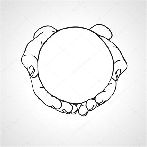 Closeup Of Cupped Hands Holding A Round Object Hand Drawn Vector