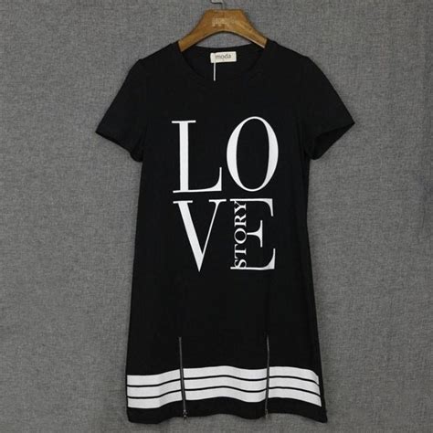 Buy Female Summer Long T Shirt Letter Printed O Neck Short Sleeve With Zipper Decor At