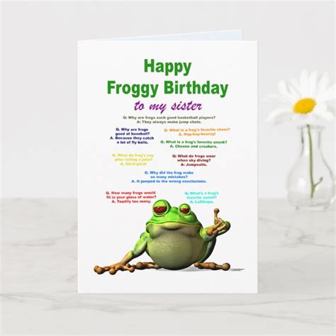 Sister Birthday Frog Jokes Card Zazzleca