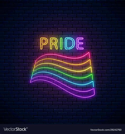 Neon Lgbt Wawing Flag With Pride Text Pride Sign Vector Image