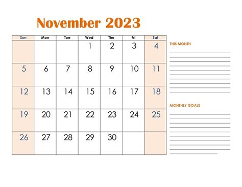 Free November 2023 Calendar Printable Pdf With Holidays Templates