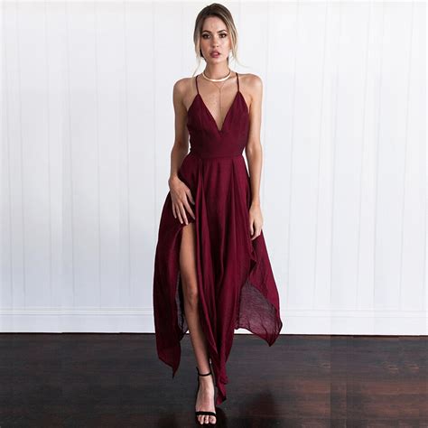 Summer Beach Dress Women 2017 Split Long Dress Sexy Backless V Neck