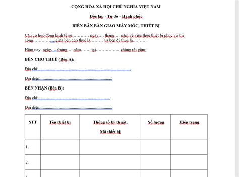 Mẫu Biên Bản Bàn Giao Thiết Bị Máy Móc Và Cách Soạn Thảo