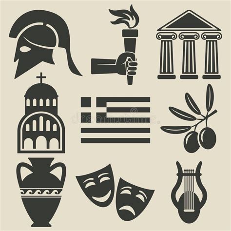 Greece Symbol Icons Set Stock Vector Illustration Of Archeology