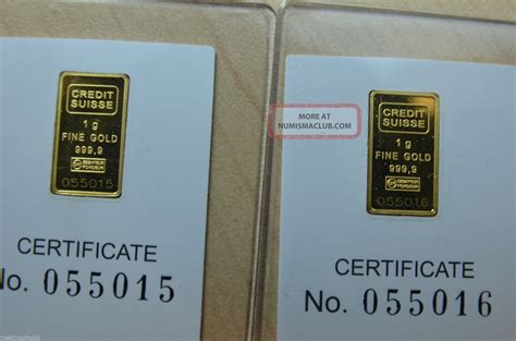 2x Credit Suisse 1 Gram 9999 Gold Bar With Assay Certificate Kg8