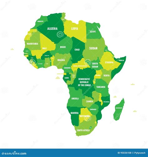 Politisk översikt Av Afrika I Fyra Skuggor Av Gräsplan Med Vita