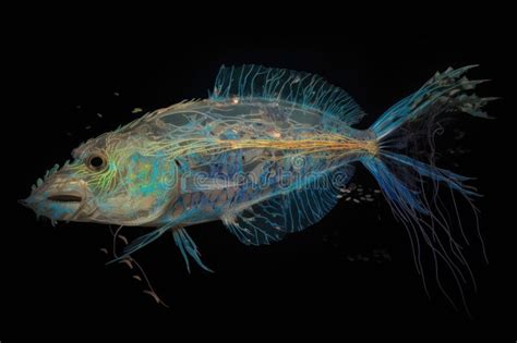 Deep Sea Creature With Bioluminescent Patterns And Colors Swimming