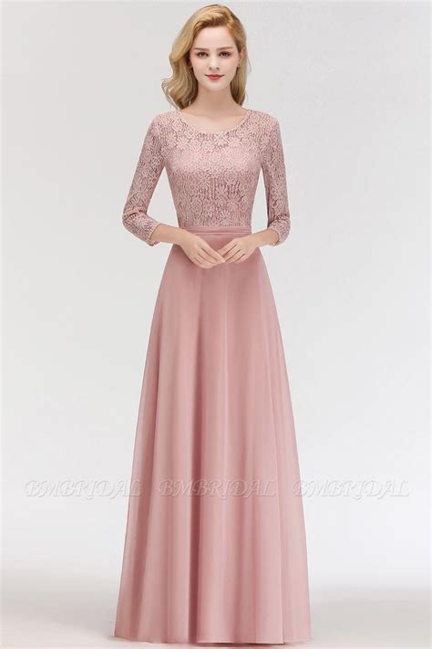 Bmbridal Elegant 34 Sleeves Lace Long Dusty Rose Bridesmaid Dresses