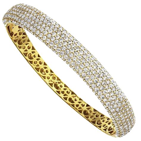 Seven Row Micro Pave Set Diamond Gold Bracelet At 1stdibs