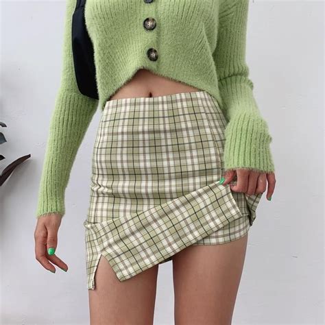 Aesthetic Girl Style Under Shorts Split Mini Skirt Mini Skirts Plaid