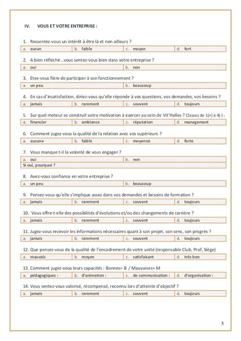 modele questionnaire satisfaction employes  Document Online