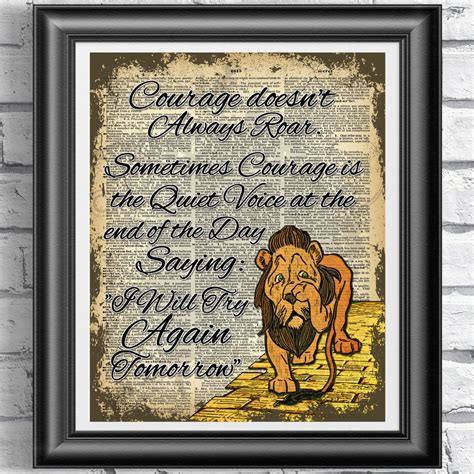 Wizard Of Oz Print Cowardly Lion Book Page Art Courage Quote Etsy
