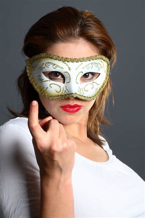 Brunette With Mask Stock Image Image Of Signal Stare 1418365