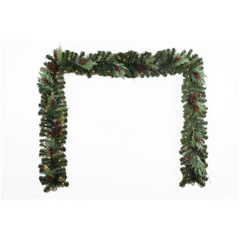 A beautiful string of garland for welcoming the holiday season. Artificial Christmas Garland 12-Ft. Pre-Lit LED Battery ...